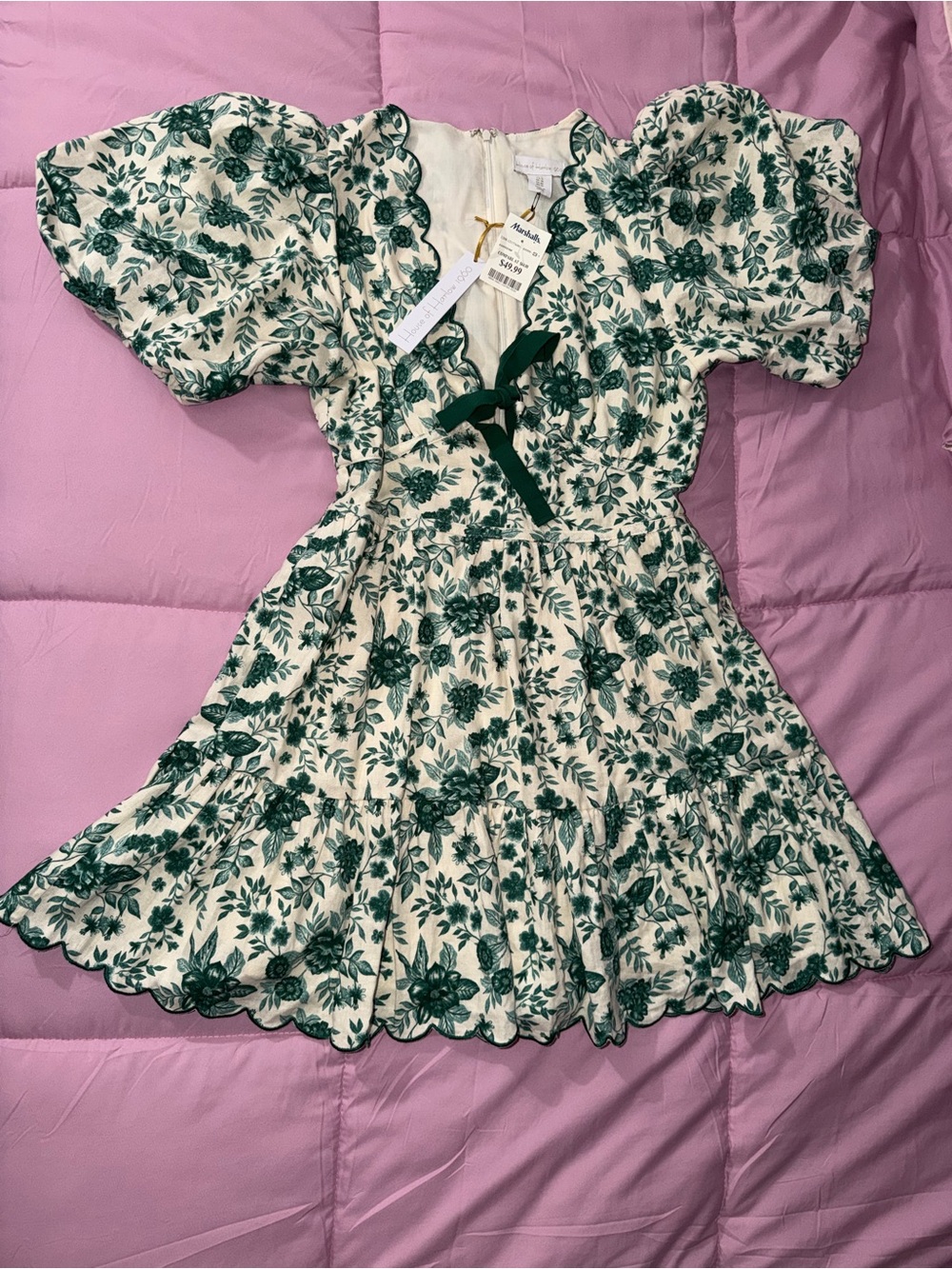 (NEW) House of Harlow 1960 - Cream Dress with Green Floral Print. - Picture 12 of 13